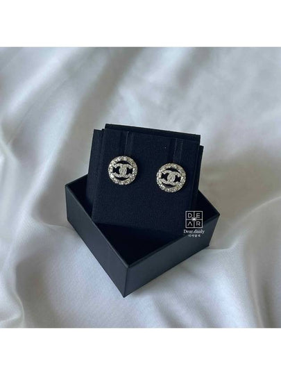 CC Logo Round Crystal Earrings Silver - CHANEL - BALAAN 2