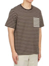 Men's Striped Cotton Short Sleeve T-Shirt Brown - THOM BROWNE - BALAAN 4