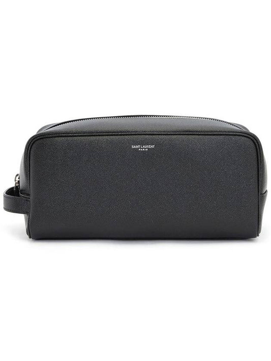 Grained Logo Pouch Bag Black - SAINT LAURENT - BALAAN 2