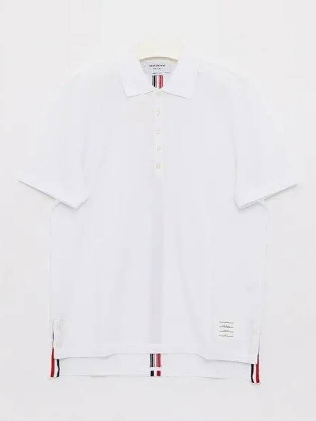 Men's Cotton Pique Center Bag Striped Short Sleeve Polo Shirt White - THOM BROWNE - BALAAN 2