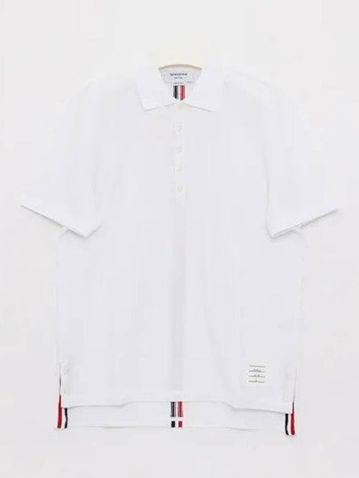 Men's Cotton Pique Center Bag Striped Short Sleeve Polo Shirt White - THOM BROWNE - BALAAN 2