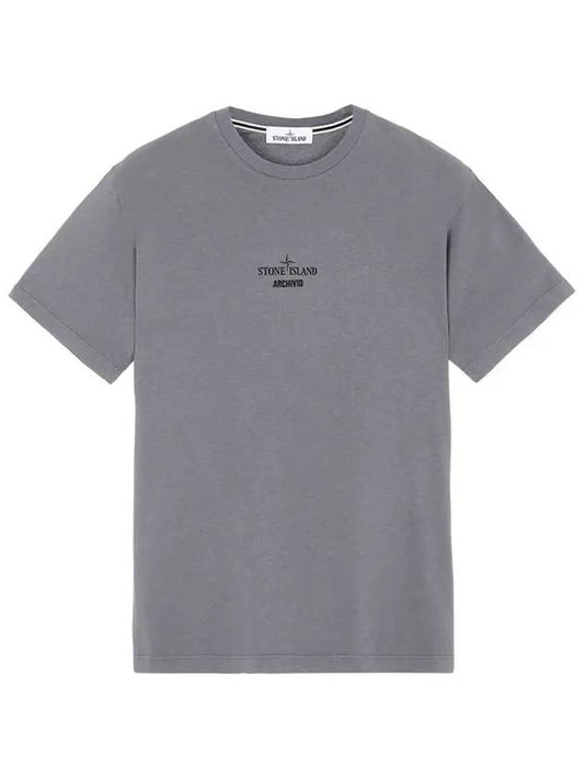 Men's Archivio Round Short Sleeve T-Shirt Grey - STONE ISLAND - BALAAN 2