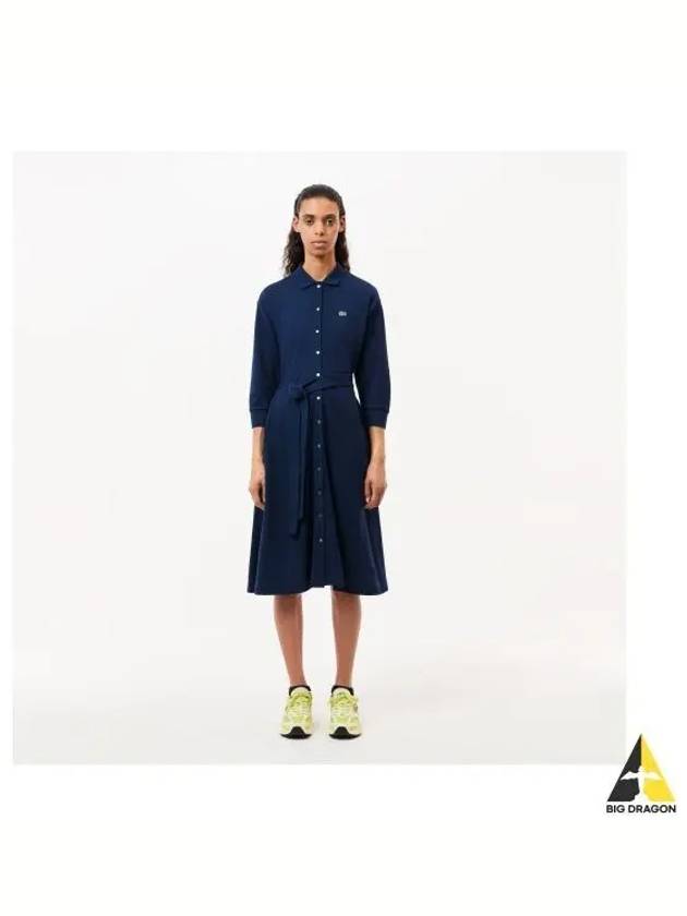 Women s fit and flare belted polo dress navy - LACOSTE - BALAAN 1