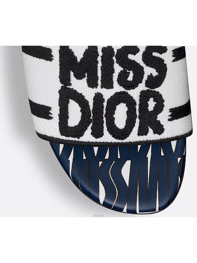 Dway Miss Dior Allover Motif Embroidered Cotton Slippers Deep Blue - DIOR - BALAAN 5