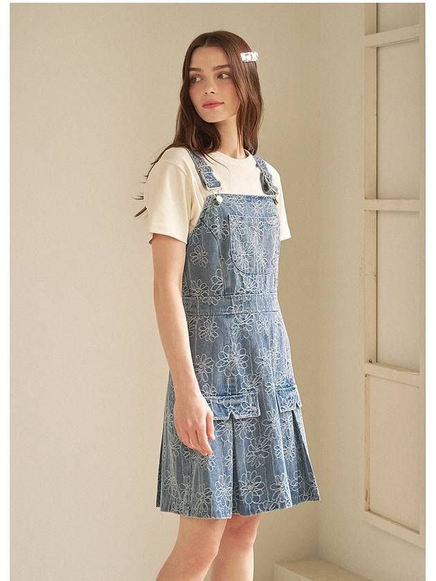 Chicory pleated overalls denim short dress blue - MICANE - BALAAN 4