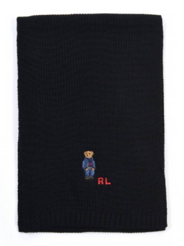 denim jeans bear embroidery wool muffler black - POLO RALPH LAUREN - BALAAN.