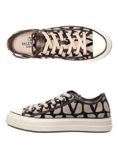 Women's Toile Iconographe Low Top Sneakers Black Beige - VALENTINO - BALAAN 2