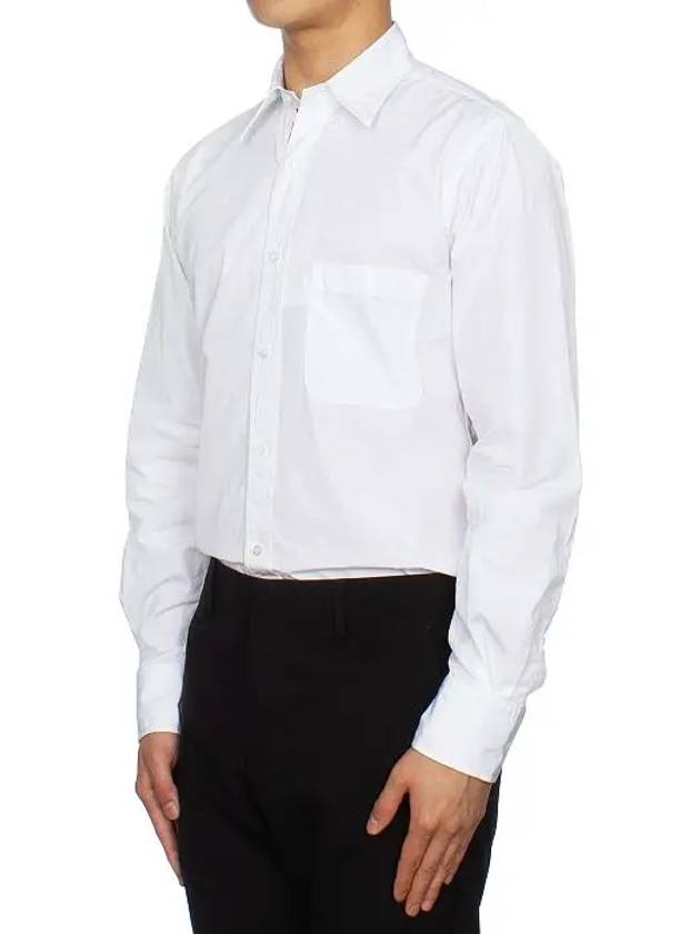 Men's Grosgrain Placket Solid Poplin Long Sleeve Shirt White - THOM BROWNE - BALAAN 7