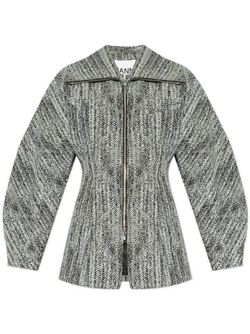 Ganni Jacket With Collar, Women's, Grey - GANNI - BALAAN 1