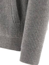 Cashmere English Rib Knit Hooded Cardigan Light Gray - BRUNELLO CUCINELLI - BALAAN 5