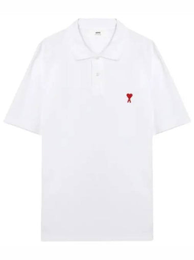 Chain stitch heart logo loopback organic cotton short sleeve collar tie - AMI - BALAAN 1