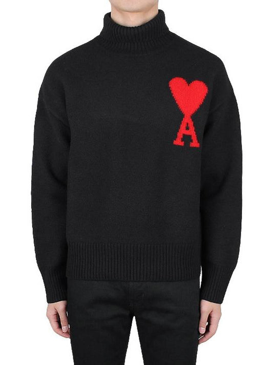 Big heart logo high neck knit top black - AMI - BALAAN 2