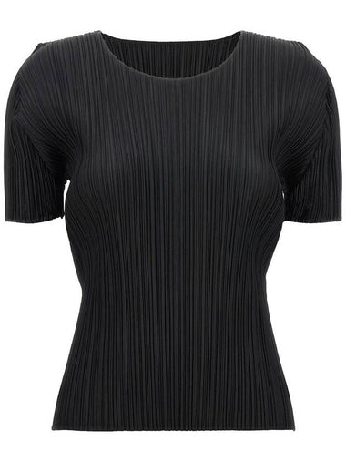 Basic Pleated Short Sleeve T-Shirt Black - ISSEY MIYAKE - BALAAN 1