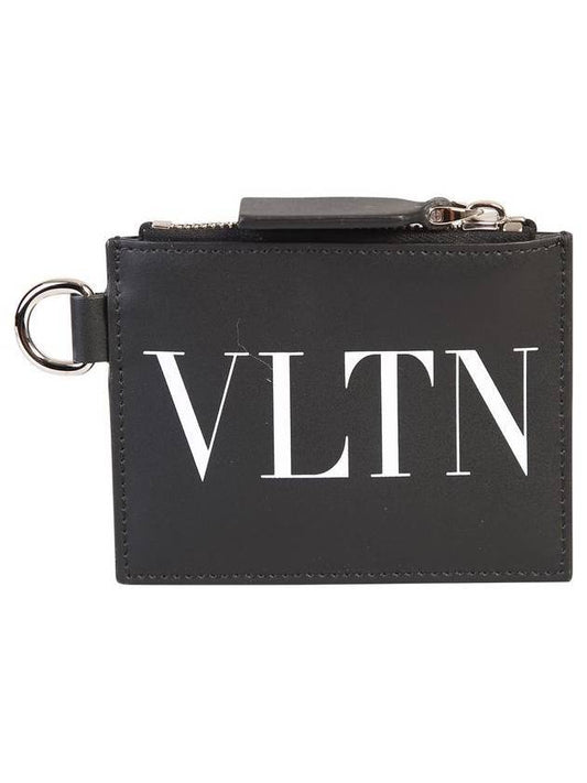 VLTN Logo Card Coin Purse Black - VALENTINO - BALAAN.