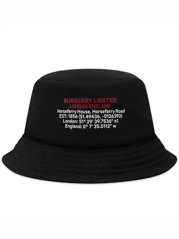 Location Print Cotton Bucket Hat Black - BURBERRY - BALAAN 1