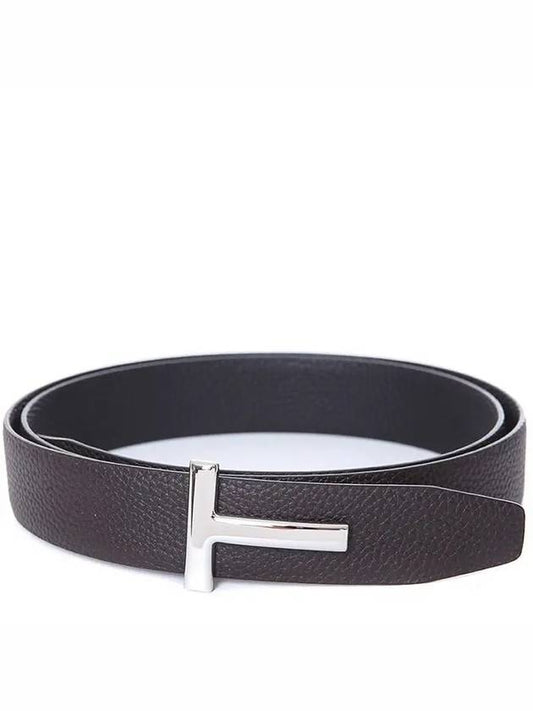 Silver Hardware T Logo Reversible Leather Belt Brown - TOM FORD - BALAAN 2