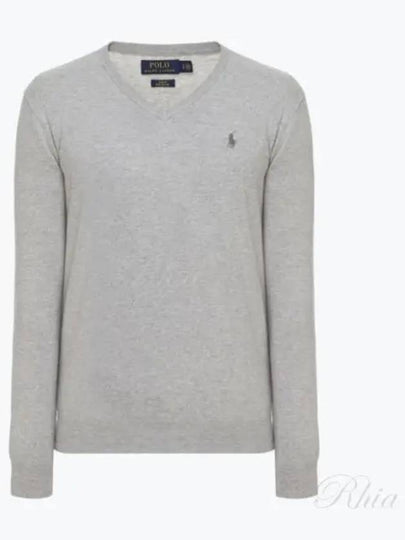 Embroidery Logo V-Neck Knit Top Grey - POLO RALPH LAUREN - BALAAN 2