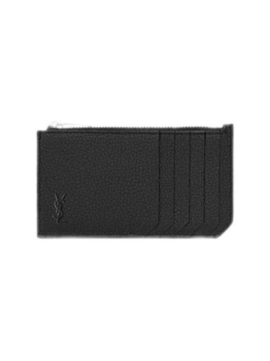 Cassandra Shadow Fragment Zipper Grain Leather Card Wallet Black - SAINT LAURENT - BALAAN 1