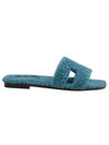 Oran Shearling Sandals Indigo - HERMES - BALAAN.