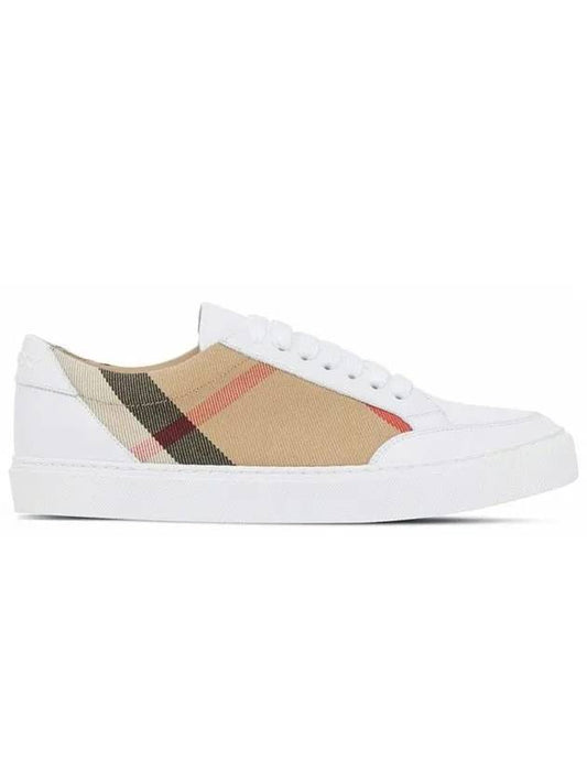 House Check Leather Sneakers Optic White - BURBERRY - BALAAN 2