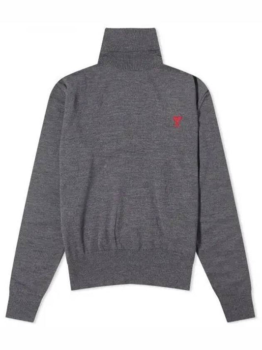 Heart Logo Wool Turtleneck Grey - AMI - BALAAN 1