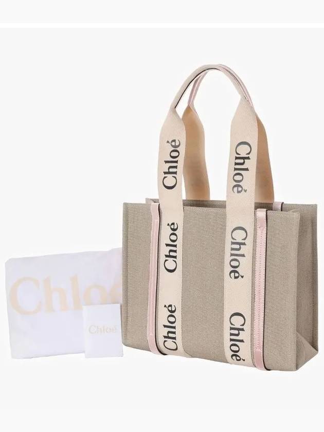 Woody Canvas Medium Tote Bag Cement Pink - CHLOE - BALAAN 5