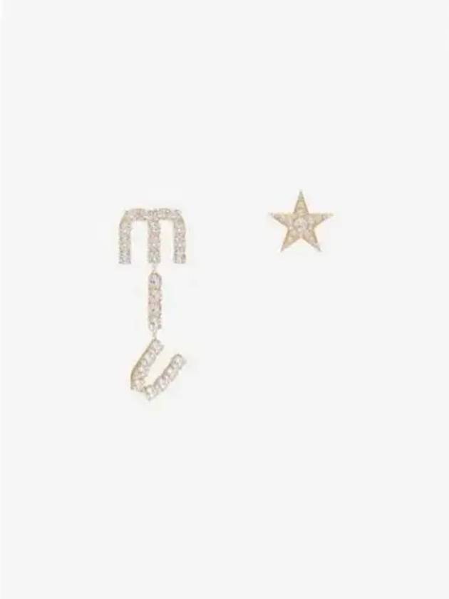 Crystal Embellished Pendant Asymmetric Earrings Gold - MIU MIU - BALAAN 2