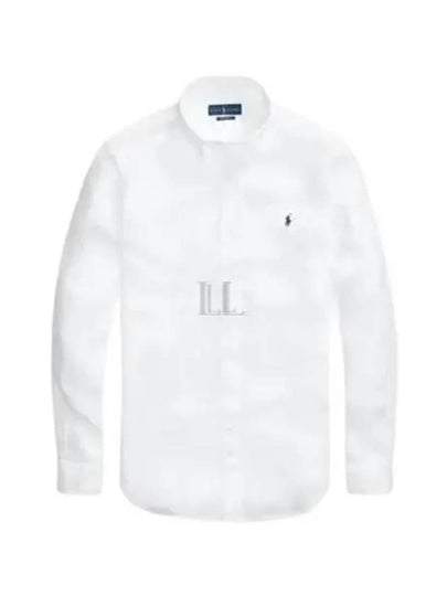 Embroidered Logo Linen Long Sleeve Shirt White - POLO RALPH LAUREN - BALAAN 2