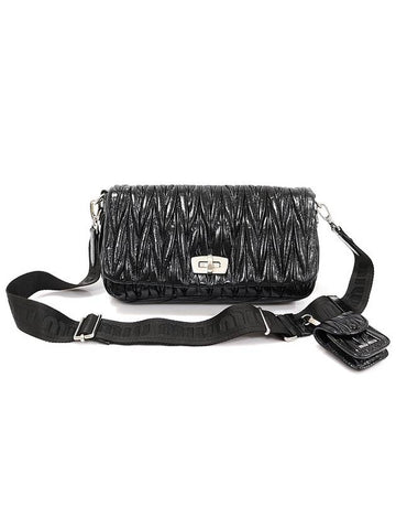 5BD208 Black Vitello Shine Silver Matelasse Shoulder Bag - MIU MIU - BALAAN 1