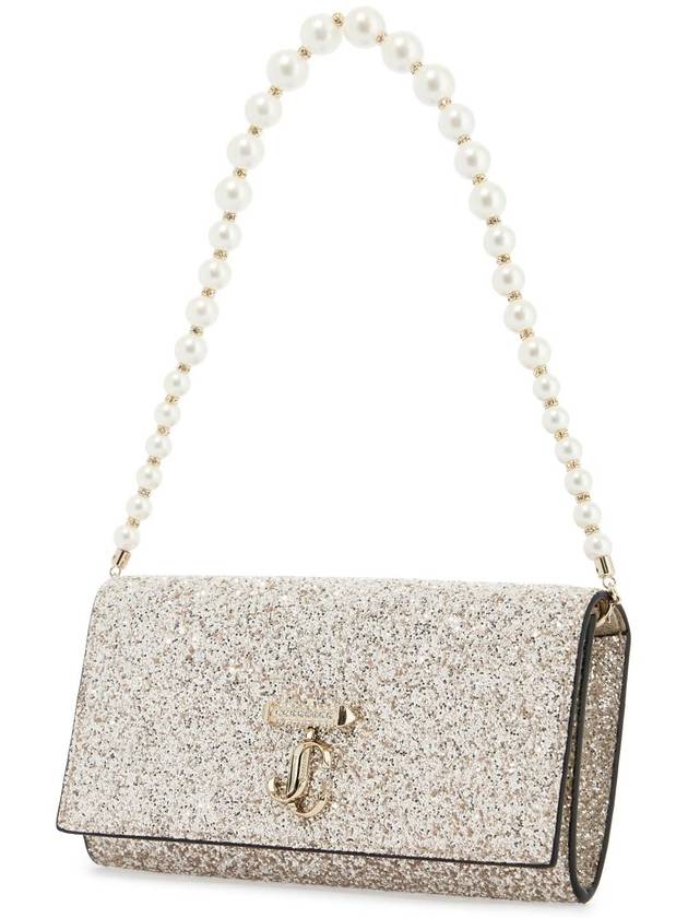 jimmy choo portafoglio a catena tessuto glitterato sabbia chiaro perle bianche piccolo - JIMMY CHOO - BALAAN 3