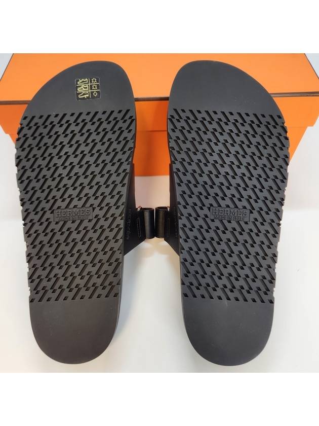 Hermes Chypre H Logo Calfskin Sandals Black - HERMES - BALAAN 4