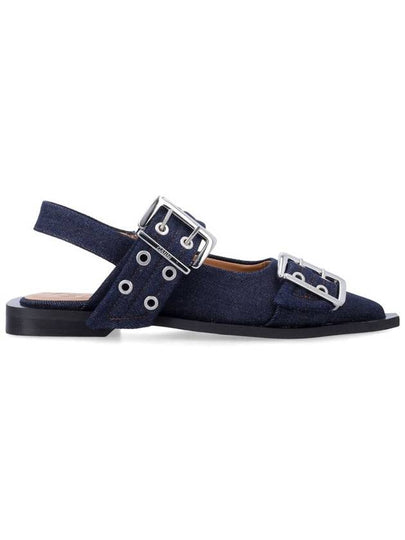 Feminine Buckle Ballerinas Denim Flats Dark Navy - GANNI - BALAAN 2