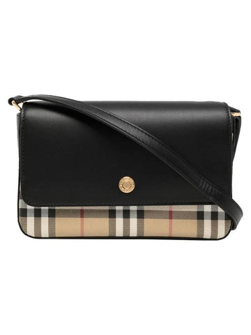 Vintage Check Leather Cross Bag Black - BURBERRY - BALAAN 1