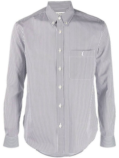 Striped Monogram Long Sleeve Shirt Gray - SAINT LAURENT - BALAAN 2