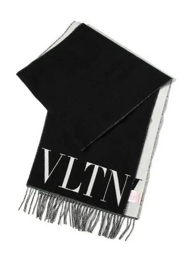 VLTN Logo Wool Muffler Black - VALENTINO - BALAAN 2