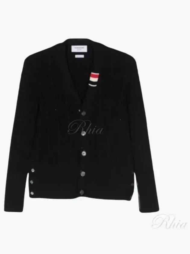 Cable Knitwear Virgin Wool Cardigan Navy - THOM BROWNE - BALAAN 2