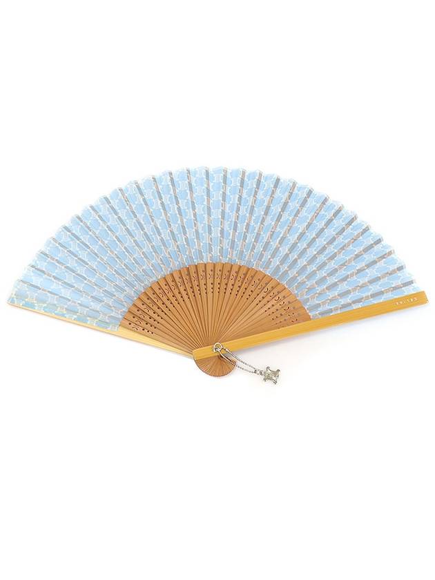 109 5026 E Blue Fabric Triope Punching Wood Folding Fan - CELINE - BALAAN 1