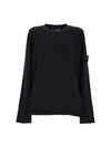 Logo Patch Crew Neck Cotton Nylon Knit Top Navy - STONE ISLAND - BALAAN 2