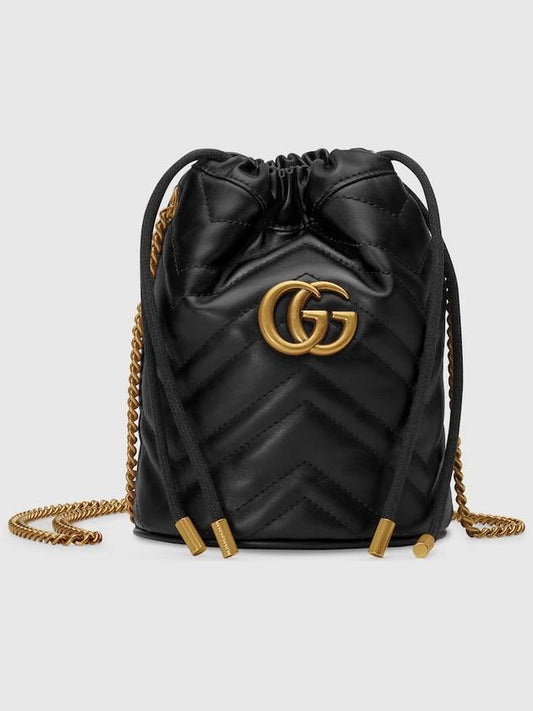 GG Marmont Gold Chain Mini Bucket Bag Black - GUCCI - BALAAN
