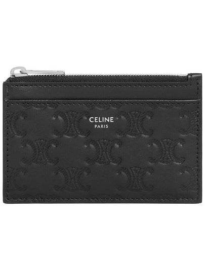 Zipper Calfskin Triomphe Embossed Card Wallet Black - CELINE - BALAAN 2