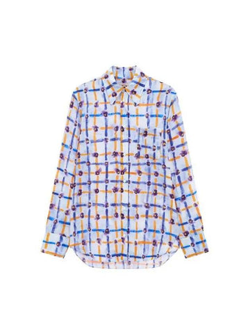 Floral Check Silk Shirt Light Blue - MARNI - BALAAN 1