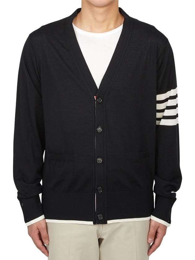 Wool 4-Bar Cardigan Black - THOM BROWNE - BALAAN 3