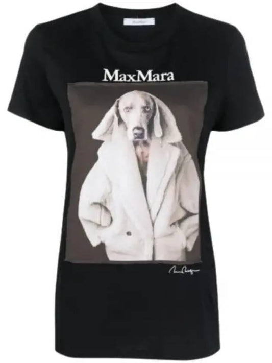 Print Cotton Short Sleeve T-Shirt Black - MAX MARA - BALAAN 2