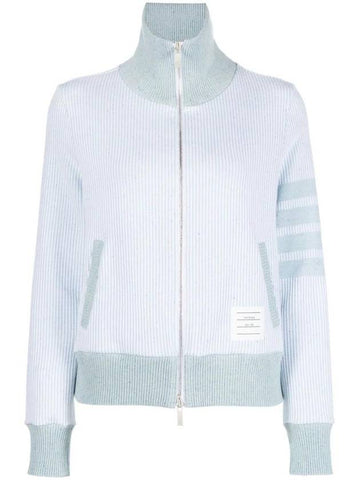 Women's 4-Bar Funnel-Neck Zip-Up Jacket Blue - THOM BROWNE - BALAAN 1