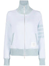 Women's 4-Bar Funnel-Neck Zip-Up Jacket Blue - THOM BROWNE - BALAAN 1