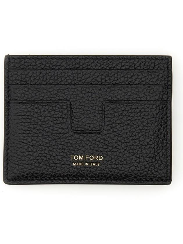 T-Line Logo Grain Leather Card Wallet Black - TOM FORD - BALAAN 7