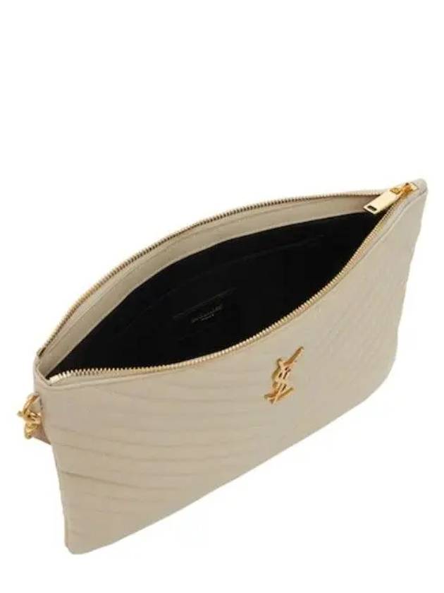 YSL Monogram Quilted Leather Strap New Medium Clutch Bag Cream - SAINT LAURENT - BALAAN 5