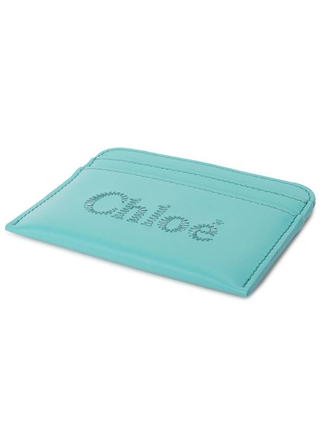 Sense Embroidered Logo Calfskin Card Wallet Light Blue - CHLOE - BALAAN 4