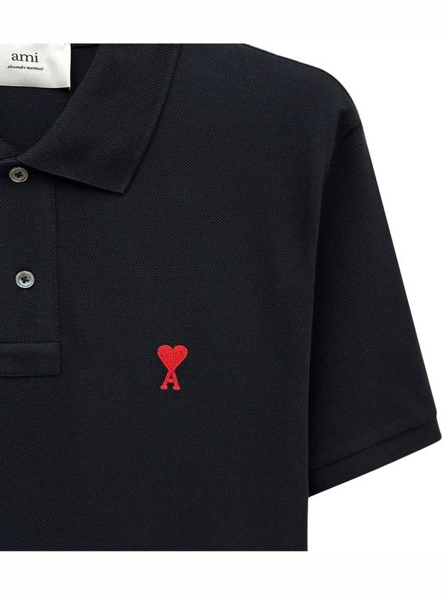 Heart Logo Polo Shirt Black - AMI - BALAAN 5