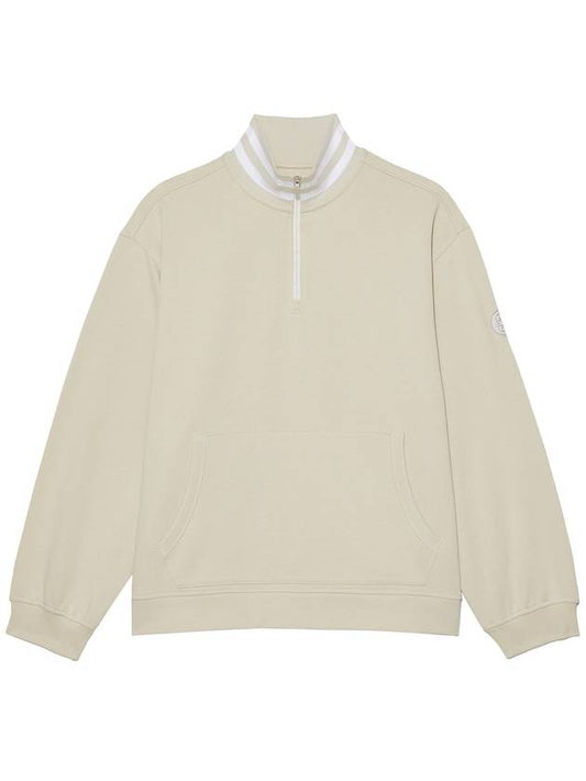 Rib Collar French Terry Quarter Zip Pullover Long Sleeve T-shirt Beige - G/FORE - BALAAN 1